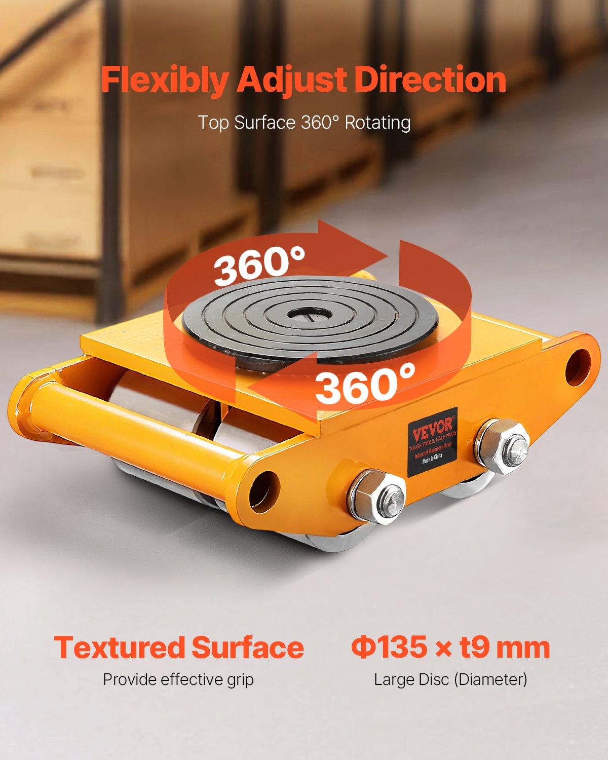 VEVOR 4PCS Machinery Skate Dolly, 11999.8 kg Industrial Machinery Mover, Heavy Duty Carbon Steel Machinery Moving Skate & 4 Carbon Steel Wheels and 360° Rotation Non-Slip Cap for Warehouse, Factory