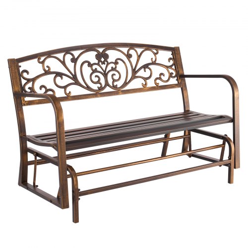 VEVOR Outdoor Bench, 127 cm, Carbon Steel Metal Frame with Cast Iron Backrest and Round Edge Armrests, Weatherproof Outside Glider Bench for Patio, Garden, Park, Yard, Front Porch, Antique Bronze
