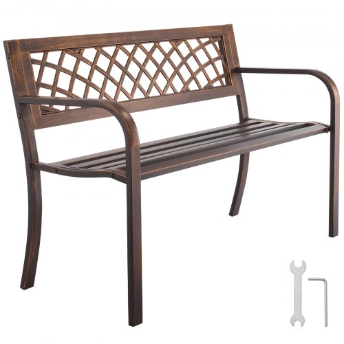 VEVOR Outdoor Bench, 116 cm, Carbon Steel Metal Frame with PVC Mesh Pattern Backrest and Round Edge Armrests, Weatherproof Outside Bench for Patio, Garden, Park, Yard, Front Porch, Antique Bronze