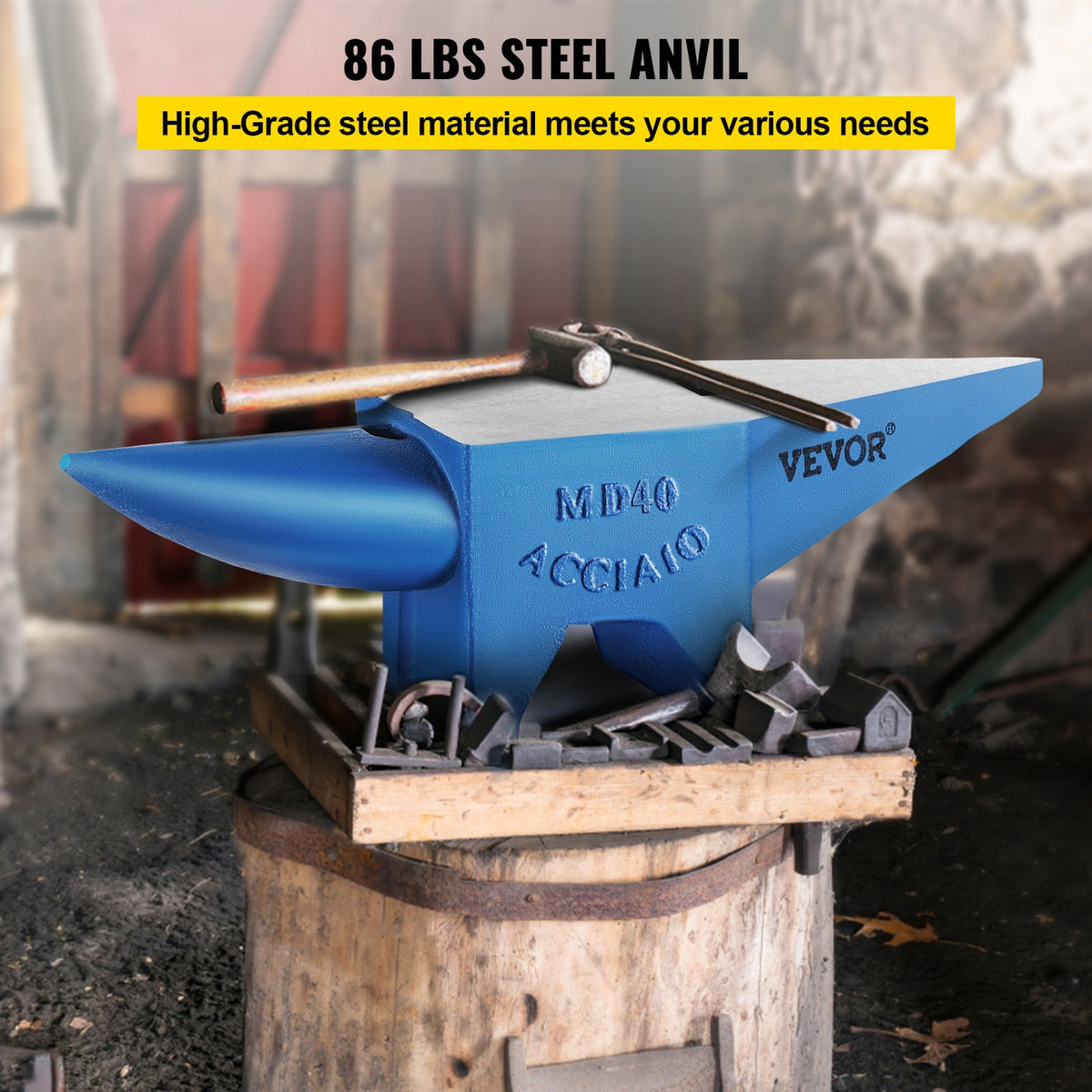 VEVOR Single Horn Anvil 86Lbs Steel Anvil Blacksmith for Sale Forge Steel Tools and Equipment Anvil Rugged Blacksmith Jewelers Durable and Robust Metal Working Tool