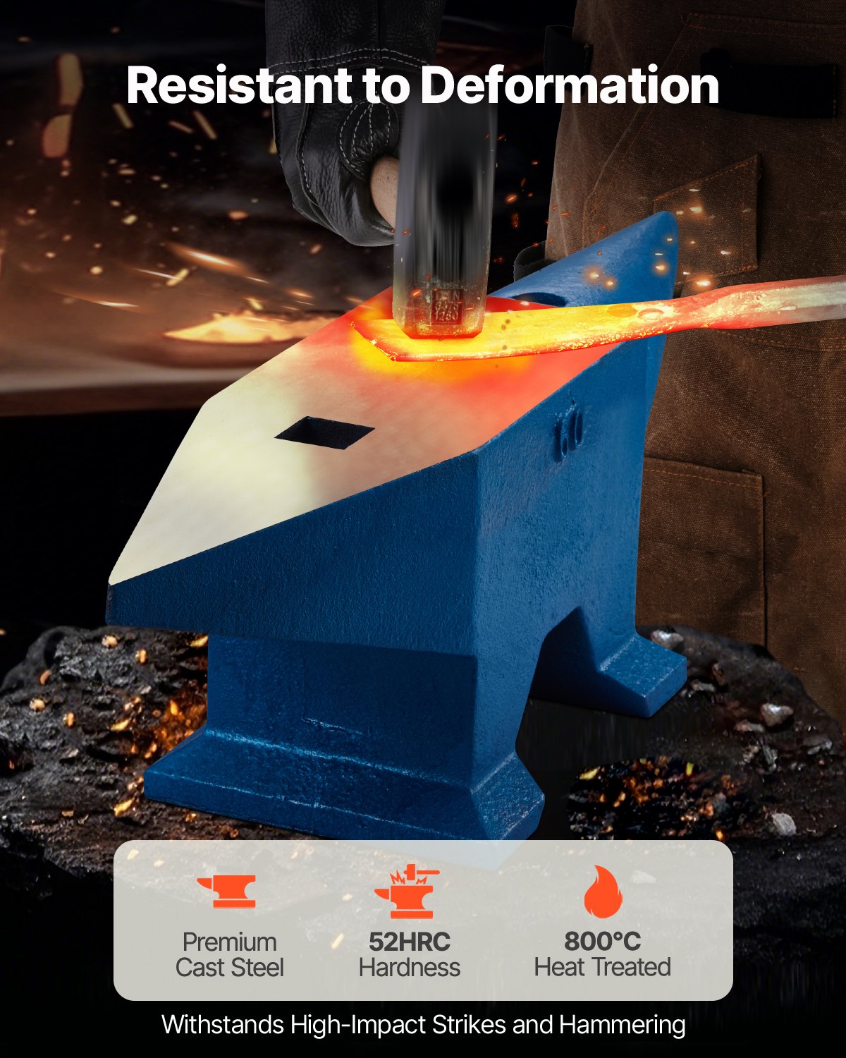 VEVOR Single Horn Anvil 132Lbs Cast Steel Anvil Blacksmith for Sale Forge Steel Tools with Round and Square Hole and Equipment Anvil Rugged Blacksmith Jewelers Durable and Robust Metal Working Tool