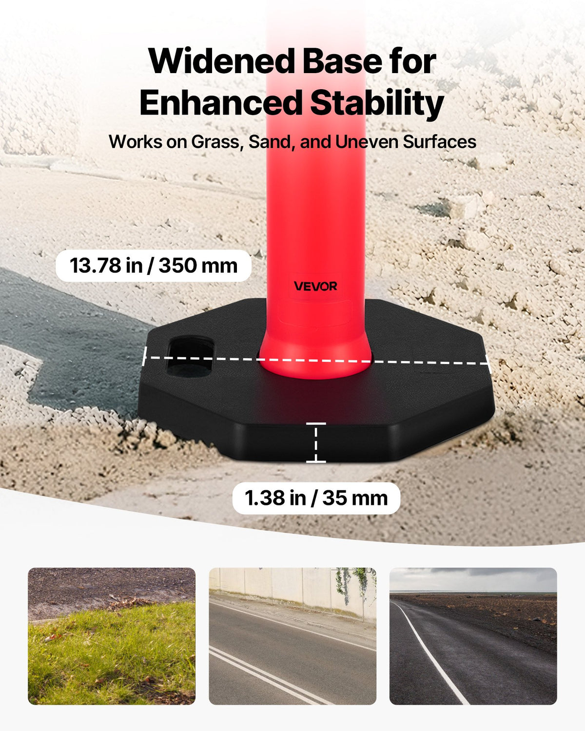 VEVOR 6 Pack Traffic Delineator Posts, 1140 mm Traffic Safety Cones with Weighted Base and Reflective Strips, Heavy Duty Delineator Posts for Construction Site, Parking Lot, Crowd Control, Red