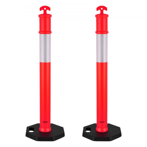 VEVOR 2 Pack Traffic Delineator Posts, 1140 mm Traffic Safety Cones with Weighted Base and Reflective Strips, Heavy Duty Delineator Posts for Construction Site, Parking Lot, Crowd Control, Red