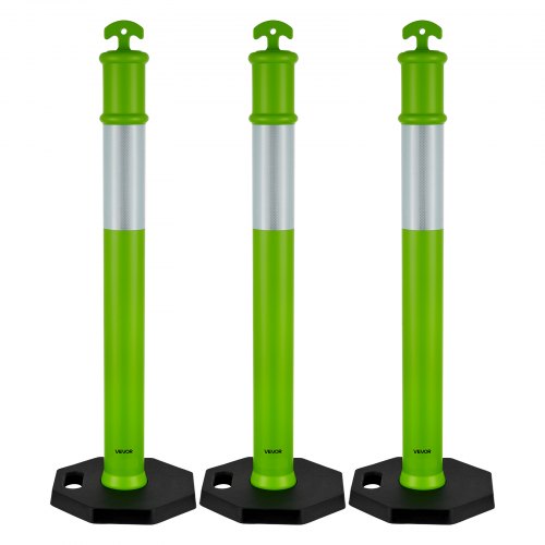 VEVOR 3 Pack Traffic Delineator Posts, 1140 mm Traffic Safety Cones with Weighted Base and Reflective Strips, Heavy Duty Delineator Posts for Construction Site, Parking Lot, Crowd Control, Green