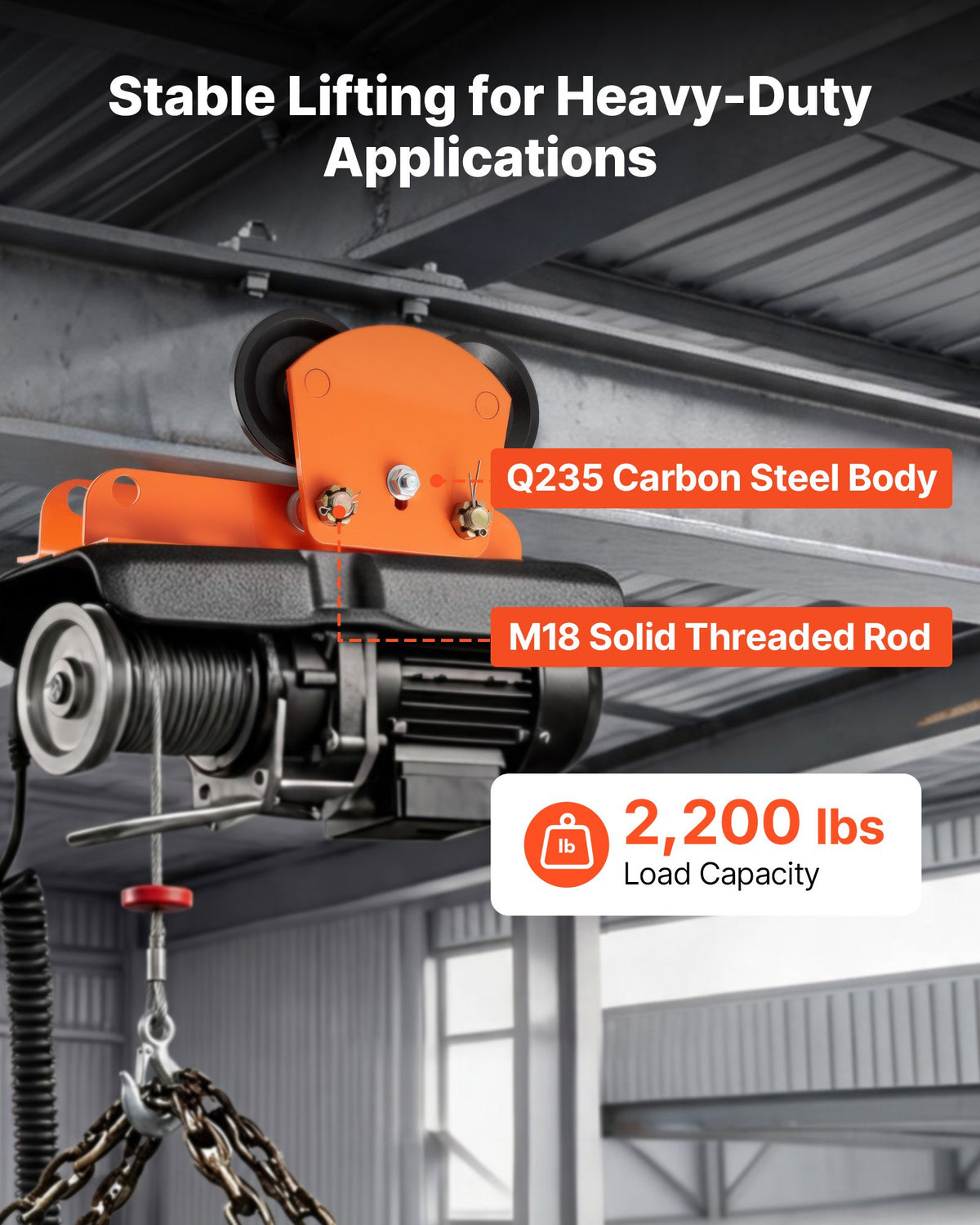 VEVOR Electric Hoist Manual Trolley, 1 Ton Load Capacity for PA600 PA700 PA800 PA900 PA1000, Push Beam Trolley with Dual Wheels, 68-110 mm Adjustable Beam Flange Width for Straight & Curved I-Beam