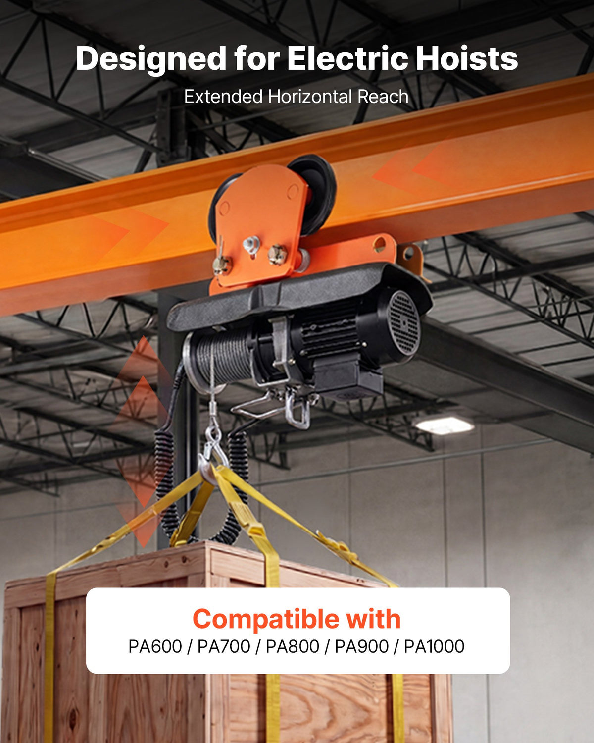 VEVOR Electric Hoist Manual Trolley, 1 Ton Load Capacity for PA600 PA700 PA800 PA900 PA1000, Push Beam Trolley with Dual Wheels, 68-110 mm Adjustable Beam Flange Width for Straight & Curved I-Beam