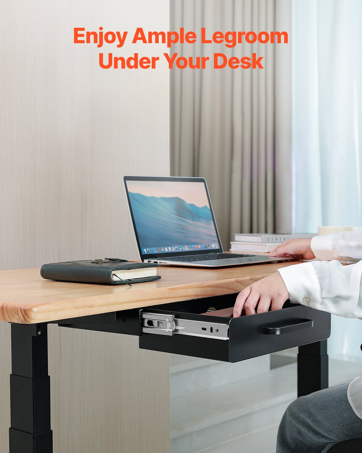 VEVOR 13" Wide Under Desk Drawer Slide Out, Under Desk Mounted Pull-out Drawer Attachment, Hidden Desktop Storage Organizer, Under Table Pencil Drawer for office Home Sit Stand Workstation, 15x9x3 in