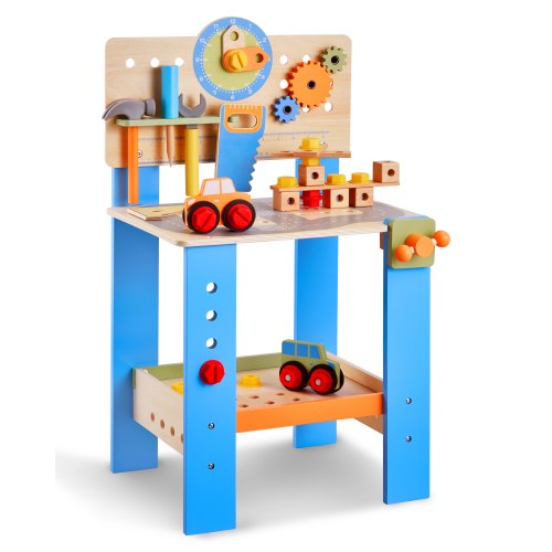 VEVOR Kids Workbench, 62 pcs, Wooden Tool Bench for Kids 3 Years and Up, Toddler Toy Workbench with Realistic Tools, Building Toy Set Creative & Educational Construction Toy for Boys & Girls