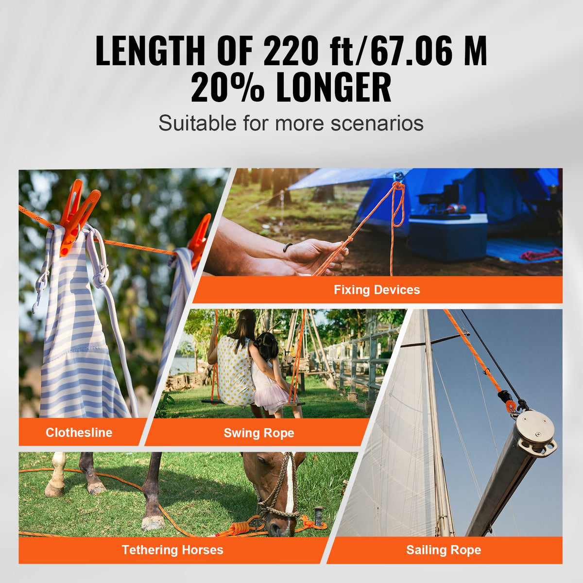 VEVOR Arborist Tree Climbing Rope Double Braid Polyester 1/2"/1.3 cm x 220'/67.1 m 48-Strand