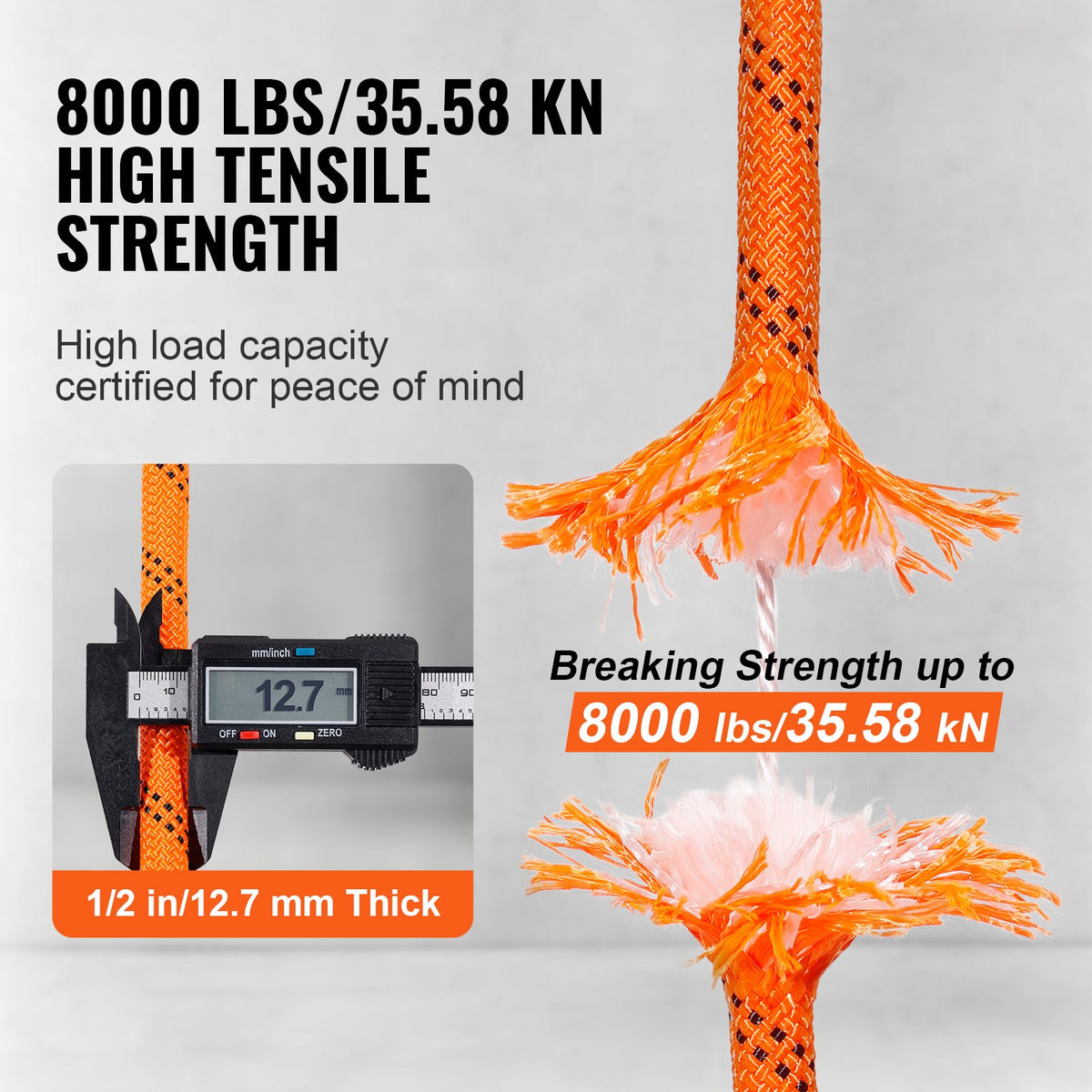 VEVOR Arborist Tree Climbing Rope Double Braid Polyester 1/2"/1.3 cm x 220'/67.1 m 48-Strand
