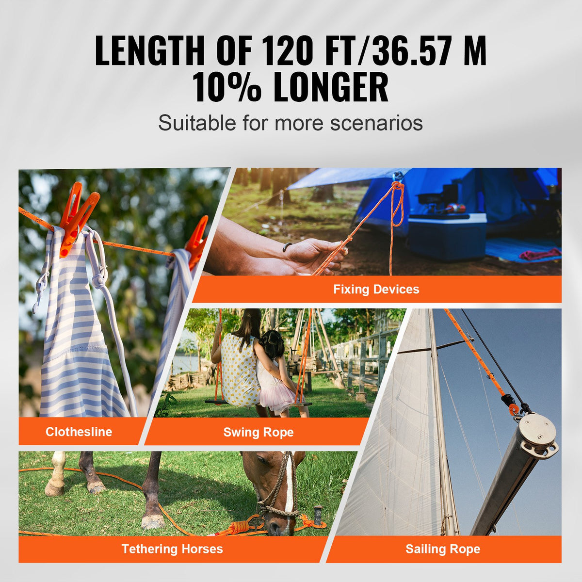 VEVOR Arborist Tree Climbing Rope Double Braid Polyester 0.95 cm (3/8") x 36.6 m (120') 48-Strand