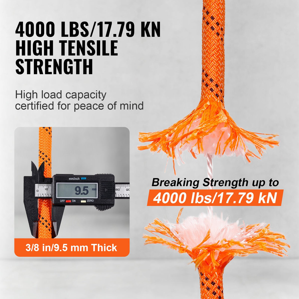 VEVOR Arborist Tree Climbing Rope Double Braid Polyester 0.95 cm (3/8") x 36.6 m (120') 48-Strand