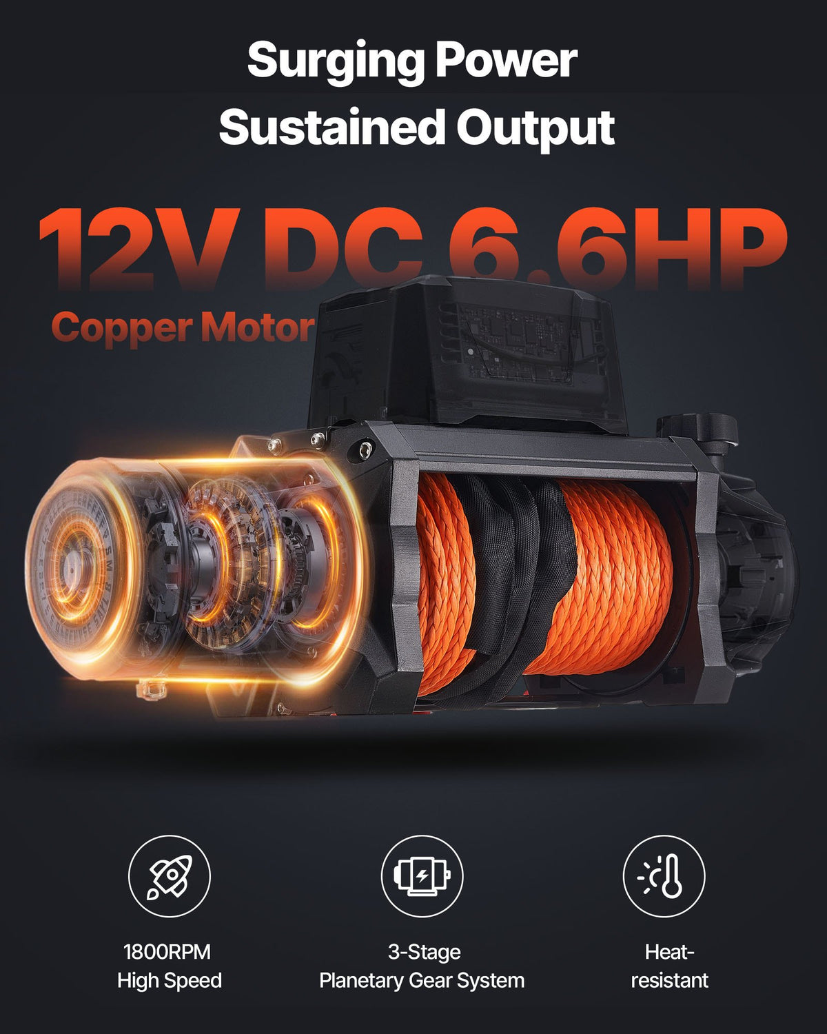 VEVOR Electric Winch, 5400 kg Load Capacity, 12V DC Truck Winch with Φ9.5 mm x 28 m Synthetic Rope, Wireless & Wired Remote Control, IP67 Waterproof for Towing Off-Road SUV Jeep Trailer Boat