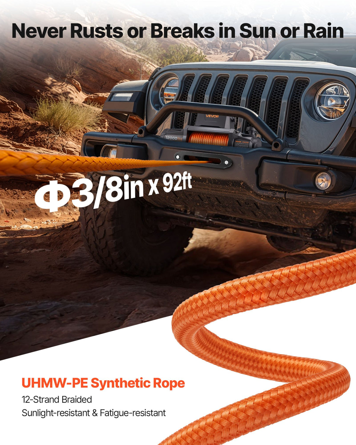 VEVOR Electric Winch, 5400 kg Load Capacity, 12V DC Truck Winch with Φ9.5 mm x 28 m Synthetic Rope, Wireless & Wired Remote Control, IP67 Waterproof for Towing Off-Road SUV Jeep Trailer Boat