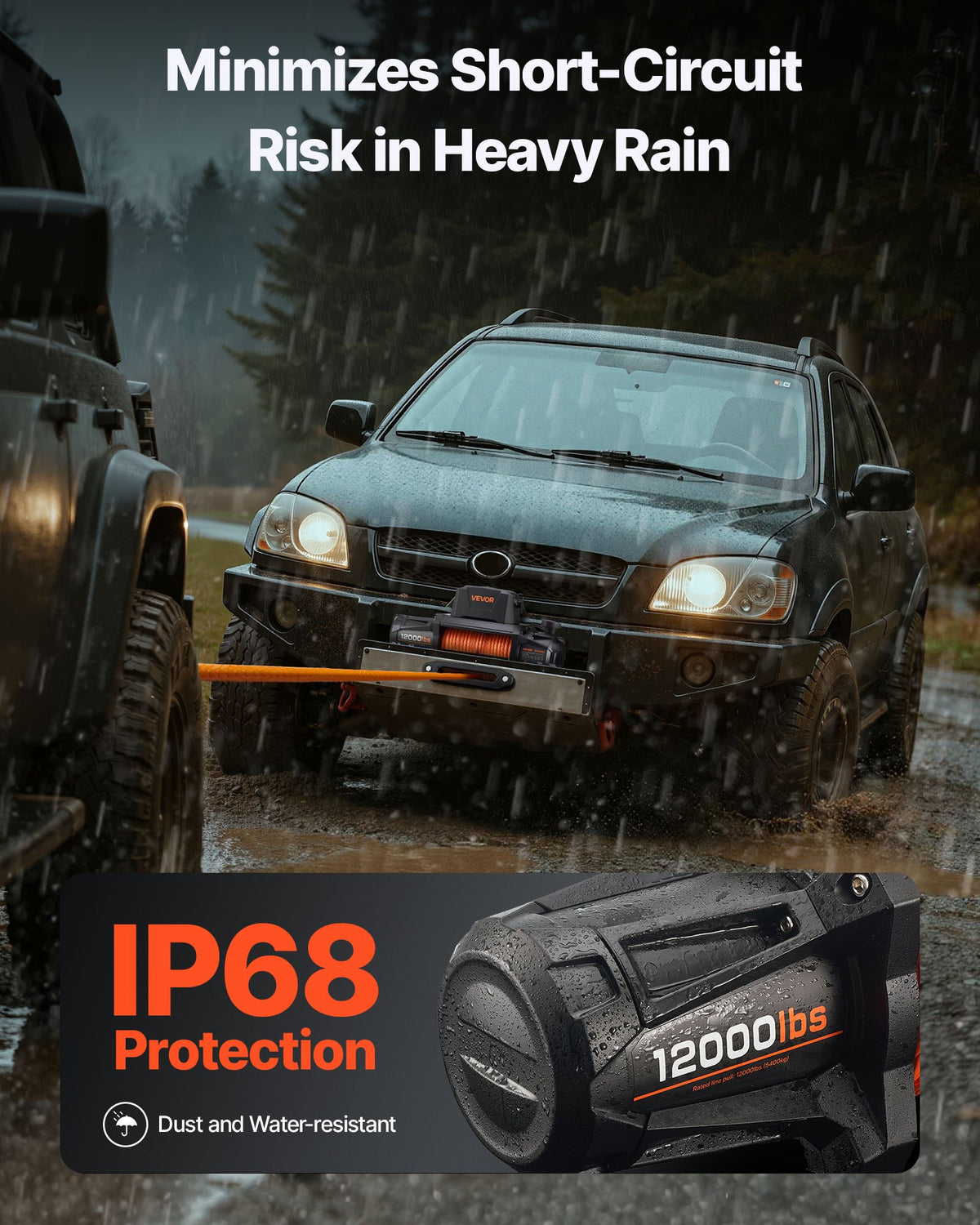 VEVOR Electric Winch, 5400 kg Load Capacity, 12V DC Truck Winch with Φ9.5 mm x 28 m Synthetic Rope, Wireless & Wired Remote Control, IP67 Waterproof for Towing Off-Road SUV Jeep Trailer Boat