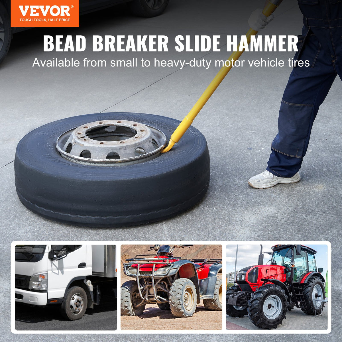 VEVOR Tire Bead Breaker Slide Hammer, 117.6 cm Length Heavy Duty Steel Tire Bead Breaker, Portable Tire Changing Sliding Impact for Car Truck Trailer Tire Removal