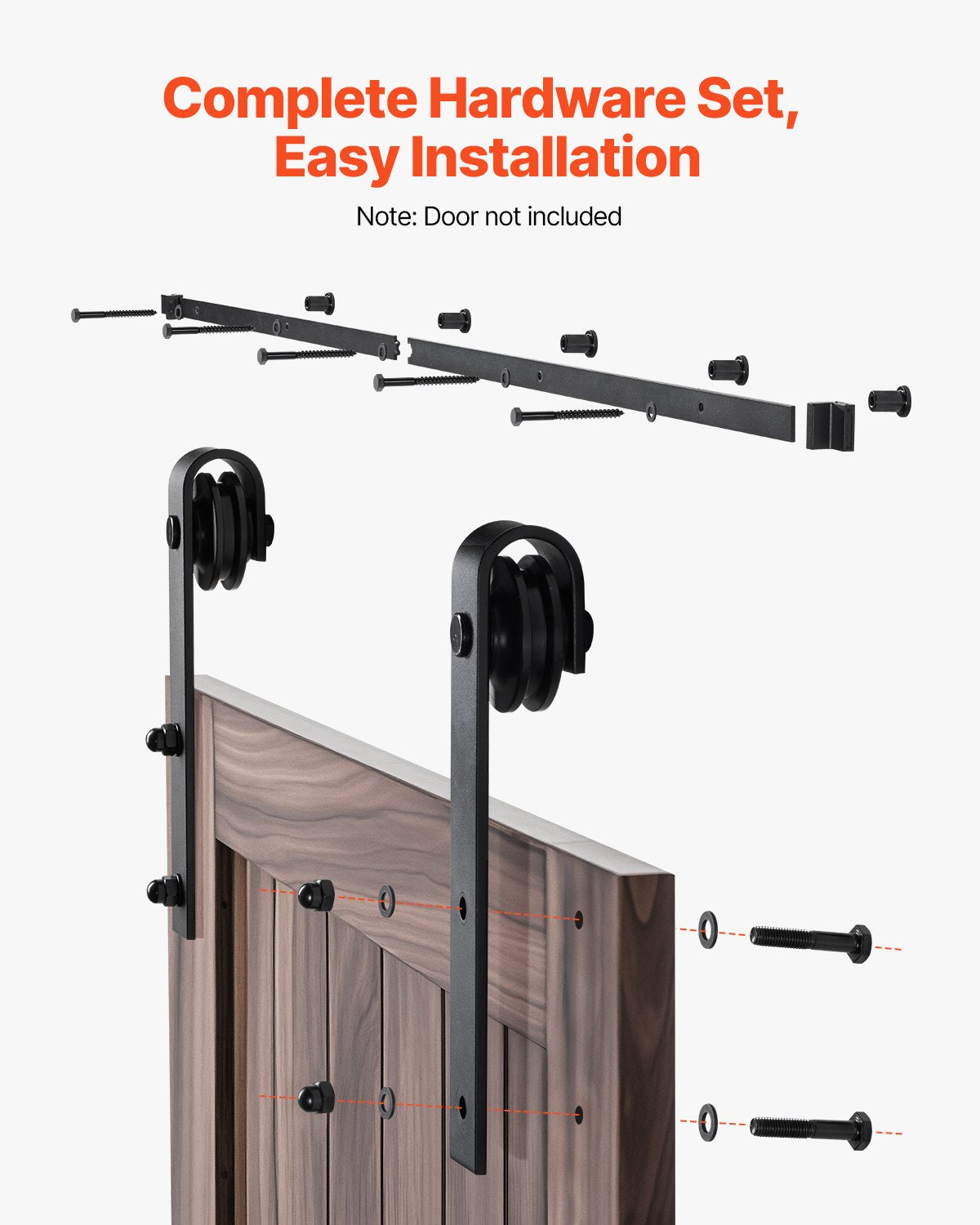 VEVOR 6FT Sliding Barn Door Hardware Kit, 330 LBS Weight Capacity, Compatible with 36 Inches Max Width & 1-3/8 to 1-3/4 Inches Thickness Single Sliding Barn Door, Durable Track & J-shape Roller, Black