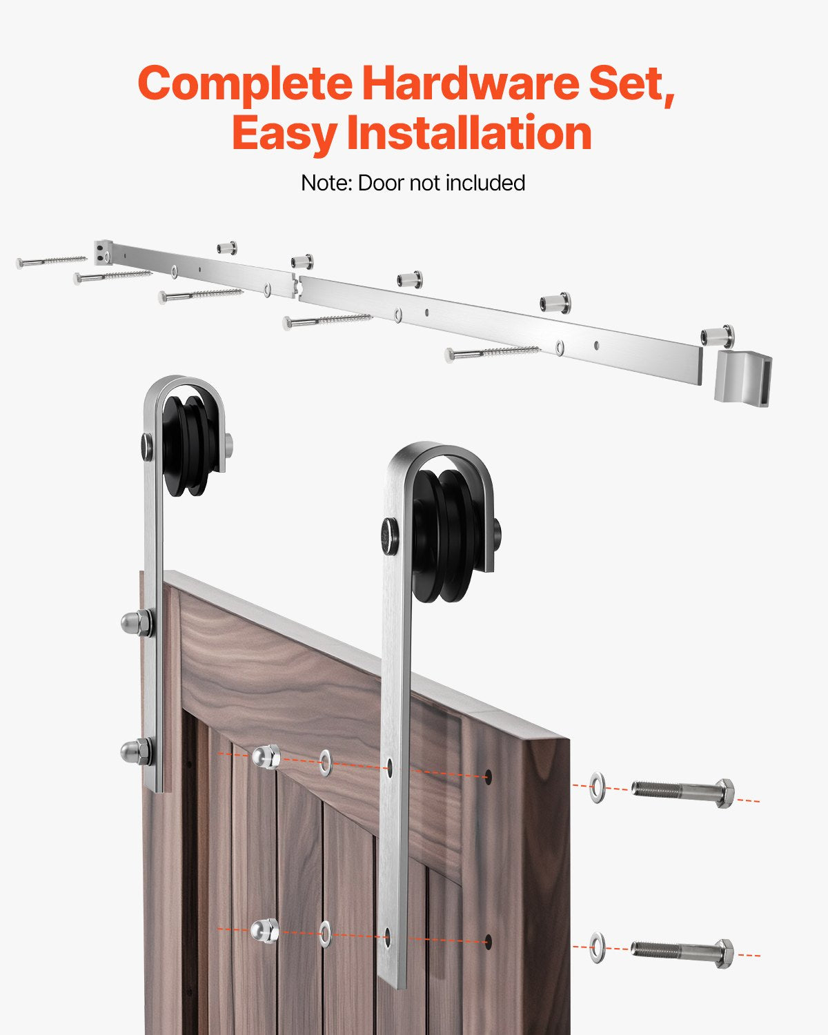 VEVOR 6.6FT Sliding Barn Door Hardware Kit, 330 LBS Weight Capacity, Compatible with 36 to 40 Inches Width & 1-3/8 to 1-3/4 Inches Thickness Single Sliding Barn Door, Durable Track & J-shape Roller