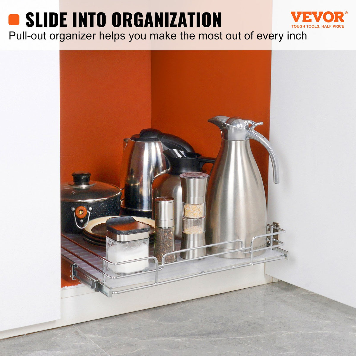 VEVOR 50.8 cm W x 53.3 cm D Pull Out Cabinet Organizer, Heavy Duty Slide Out Pantry Shelves, Chrome-Plated Steel Roll Out Drawers, Sliding Drawer Storage for Home, Inside Kitchen Cabinet, Bathroom, Under Sink
