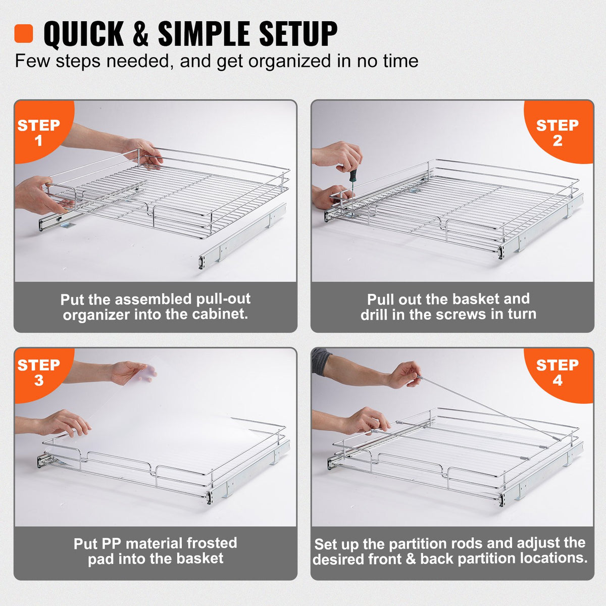 VEVOR 50.8 cm W x 53.3 cm D Pull Out Cabinet Organizer, Heavy Duty Slide Out Pantry Shelves, Chrome-Plated Steel Roll Out Drawers, Sliding Drawer Storage for Home, Inside Kitchen Cabinet, Bathroom, Under Sink