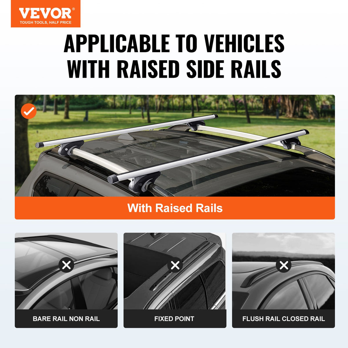 VEVOR Universal Roof Rack Crossbar 132.1 cm Length for Vehicle with Raised Side Rail