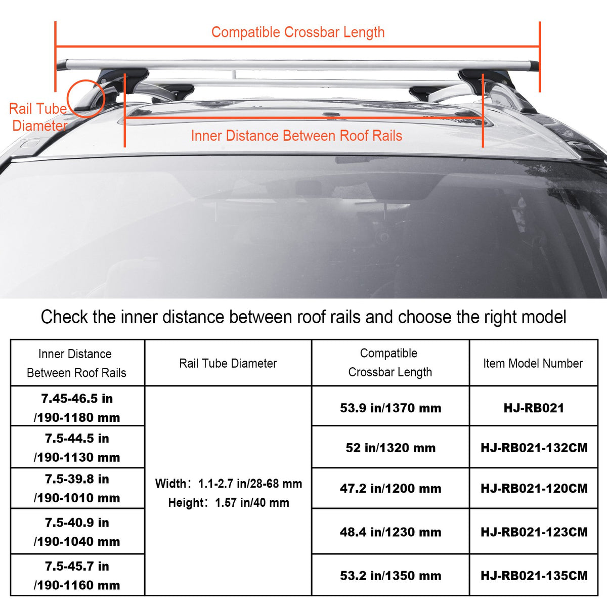 VEVOR Universal Roof Rack Crossbar 132.1 cm Length for Vehicle with Raised Side Rail