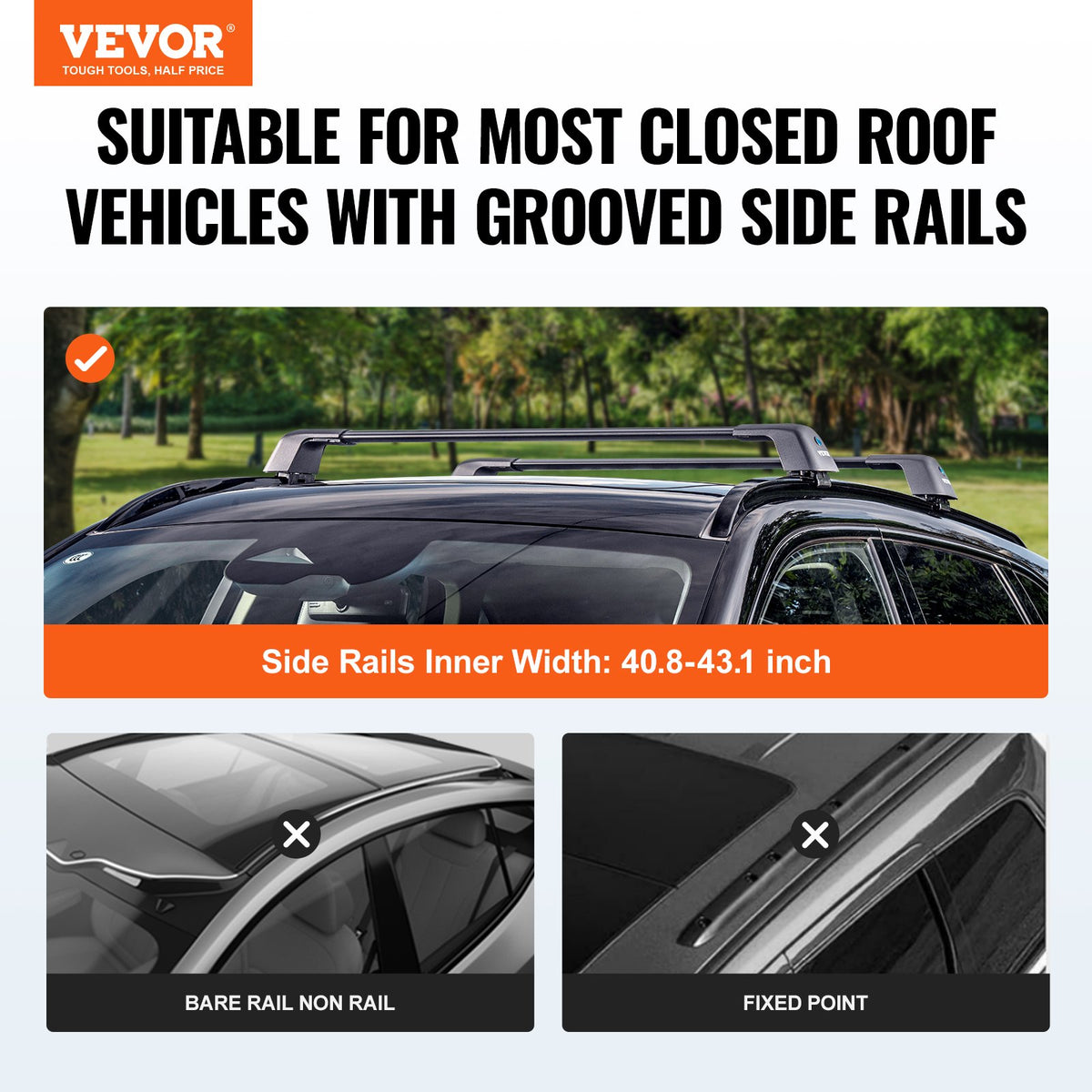 VEVOR Universal Roof Rack Crossbar Max 122.9 cm Fits Grooved Side Rails without Gap