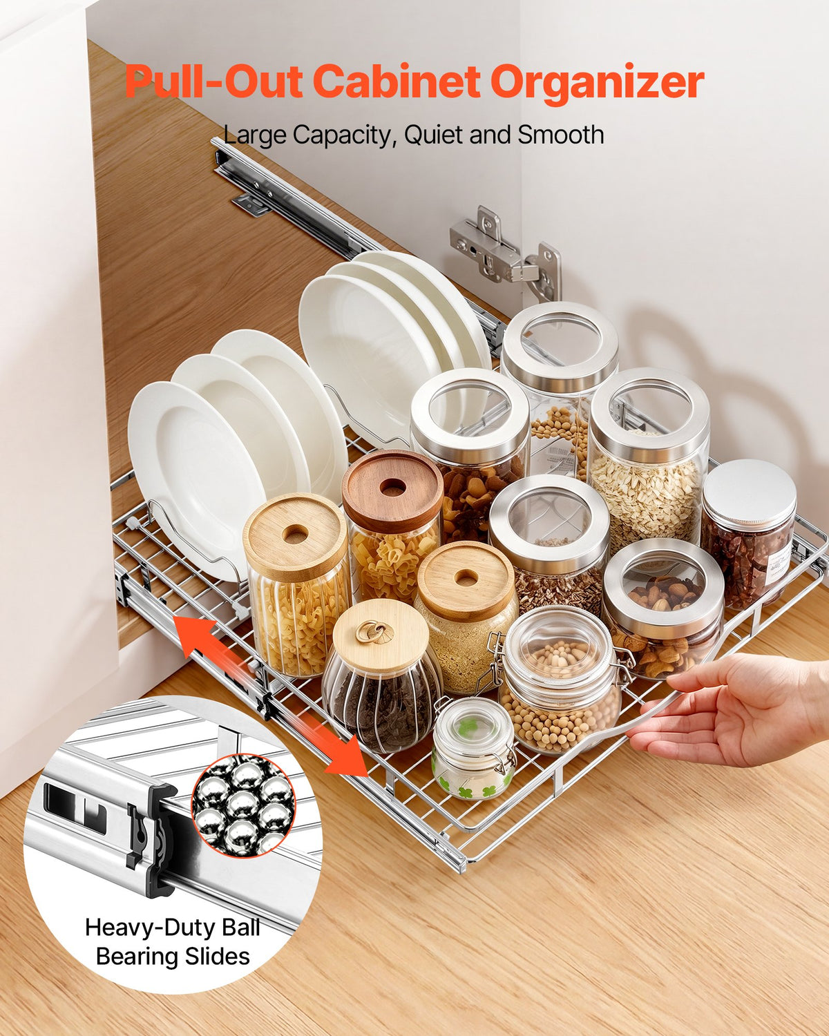 VEVOR Pull Out Cabinet Organizer 500x535 mm (WxD) Steel Slide Out Drawers, for Kitchen Bathroom Pantry Home Organization, Chrome-Plated Finish, Heavy Duty Storage Sliding Shelves for Base Cabinets