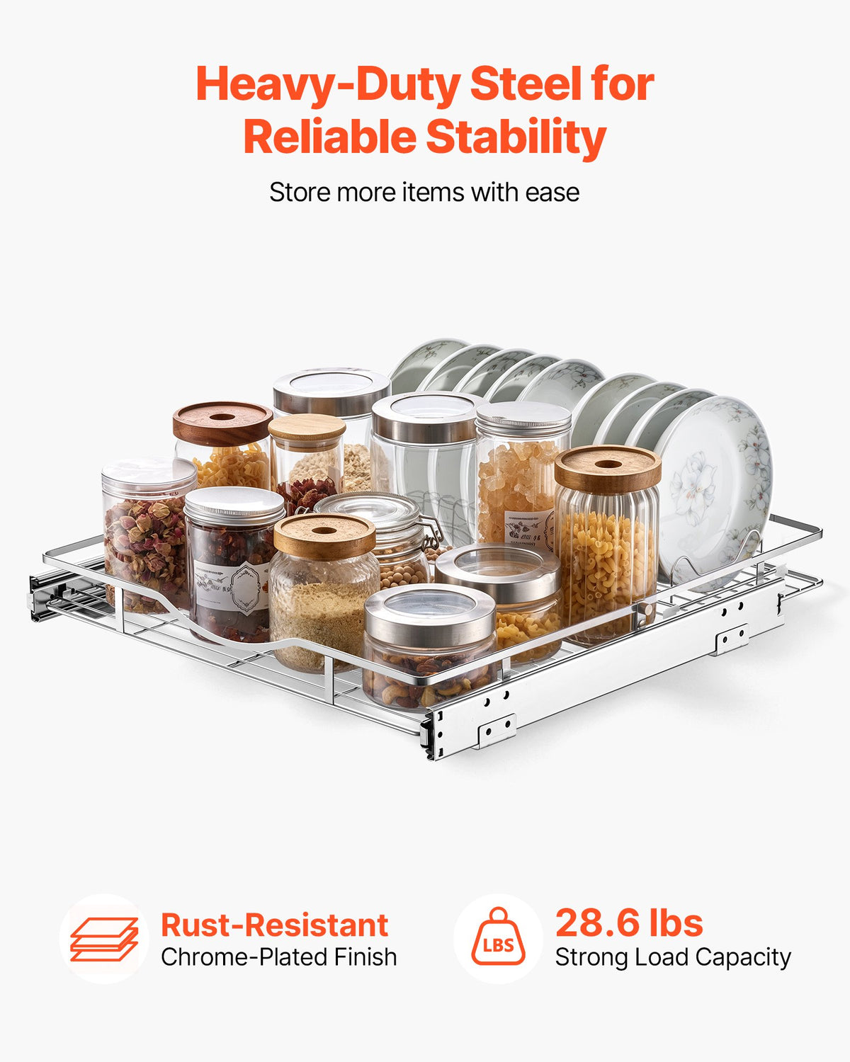 VEVOR Pull Out Cabinet Organizer 500x535 mm (WxD) Steel Slide Out Drawers, for Kitchen Bathroom Pantry Home Organization, Chrome-Plated Finish, Heavy Duty Storage Sliding Shelves for Base Cabinets