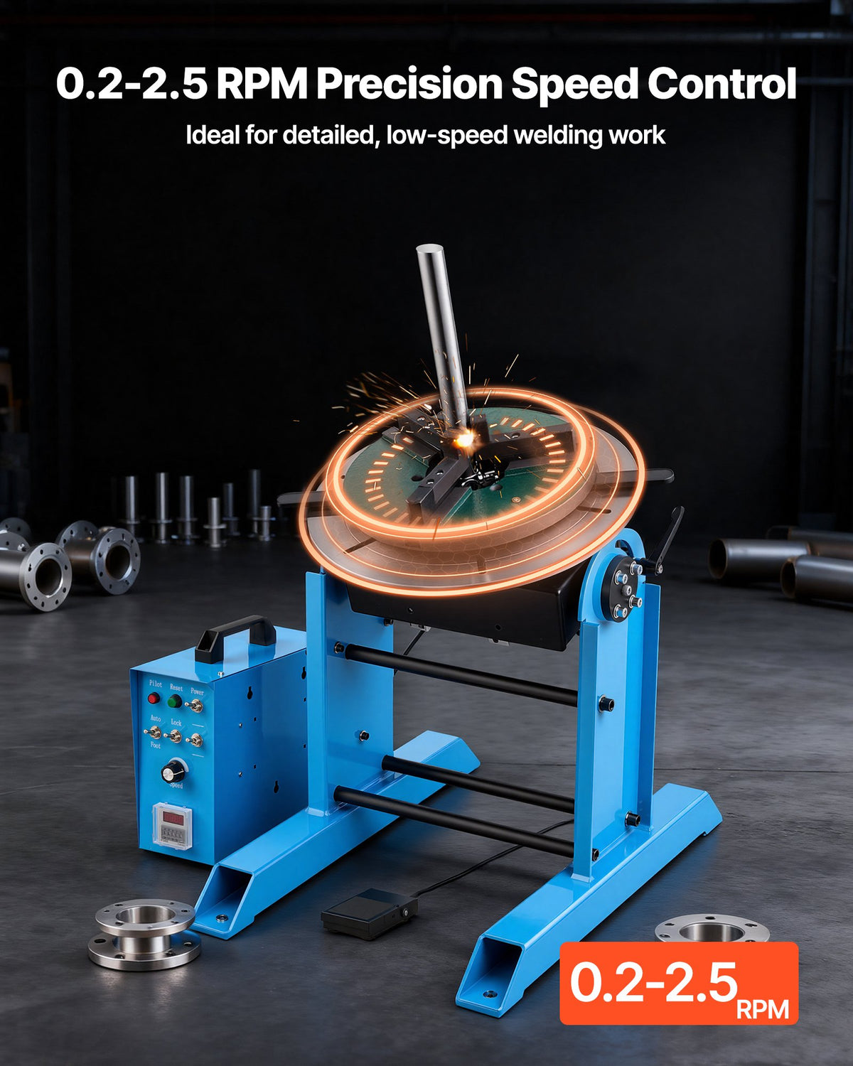 VEVOR Rotary Welding Positioner, 300 kg Load Capacity, -45° to 90° Tilt Angle Welding Positioner Turntable Table, 0.2-2.5 RPM Speed Control, Electric and Foot Pedal, for Cutting, Grinding, Assembly