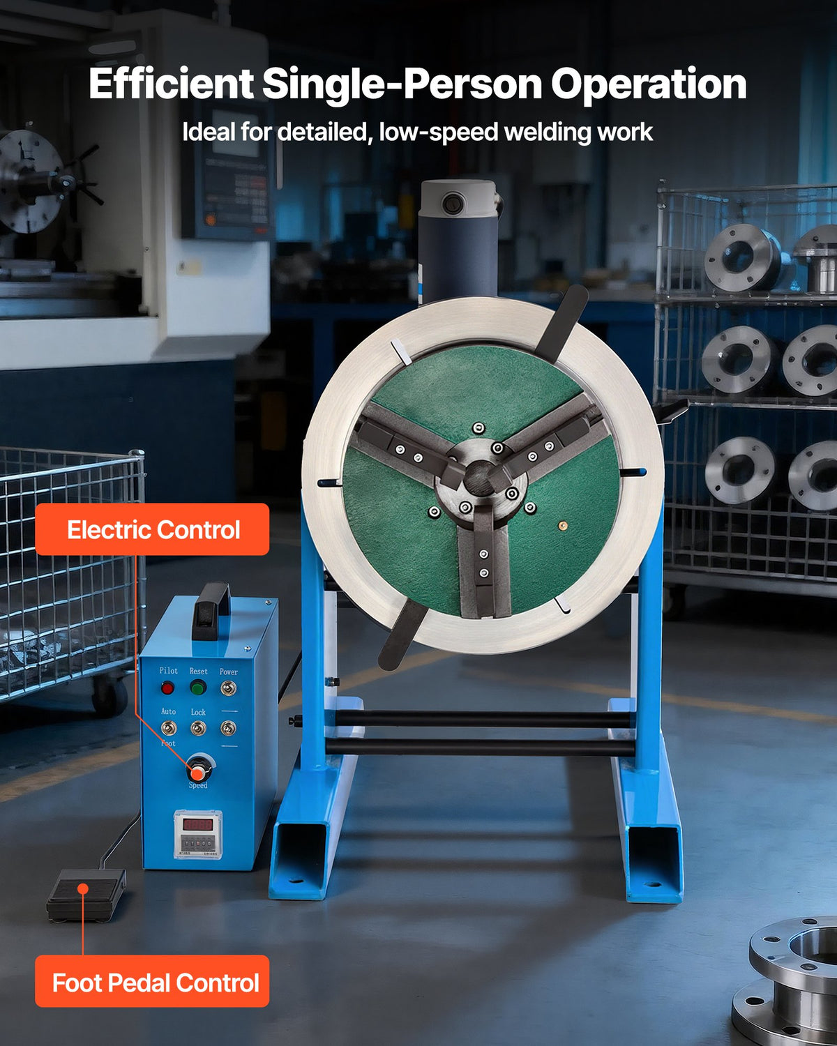 VEVOR Rotary Welding Positioner, 300 kg Load Capacity, -45° to 90° Tilt Angle Welding Positioner Turntable Table, 0.2-2.5 RPM Speed Control, Electric and Foot Pedal, for Cutting, Grinding, Assembly