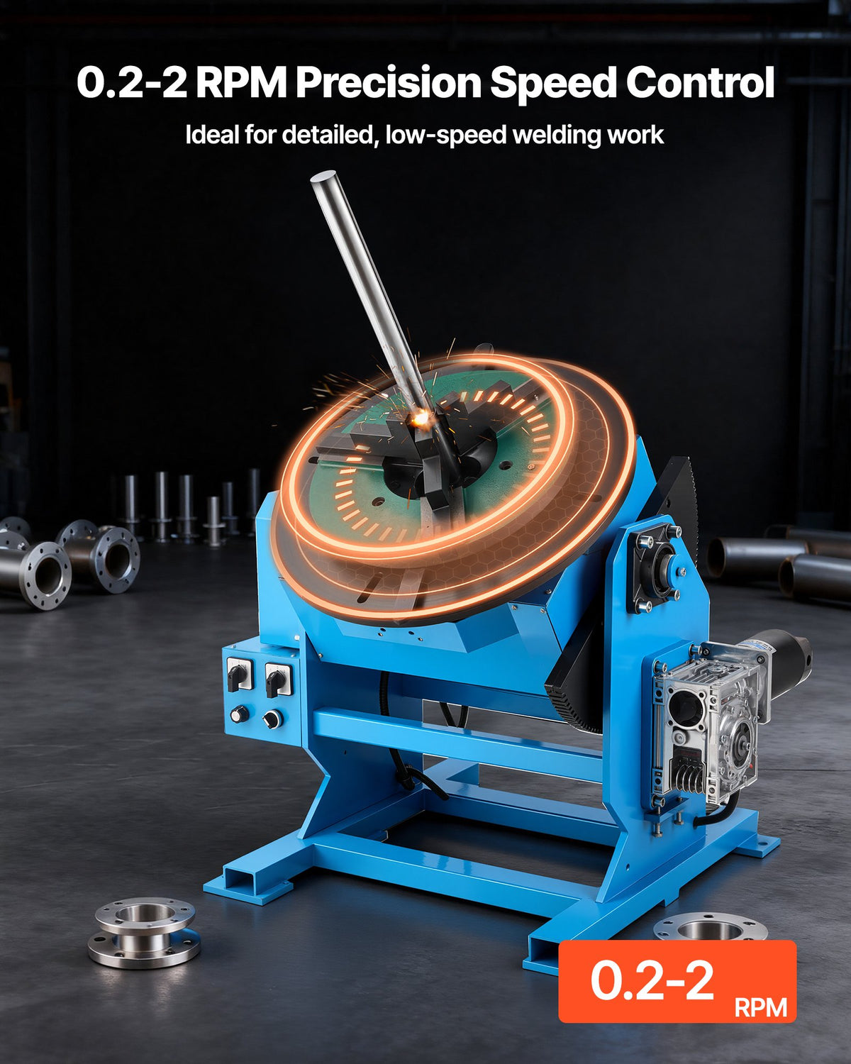 VEVOR Rotary Welding Positioner, 500 kg Load Capacity, -45° to 90° Tilt Angle Welding Positioner Turntable Table, 0.2-2 RPM Speed Control, Electric and Foot Pedal, for Cutting, Grinding, Assembly