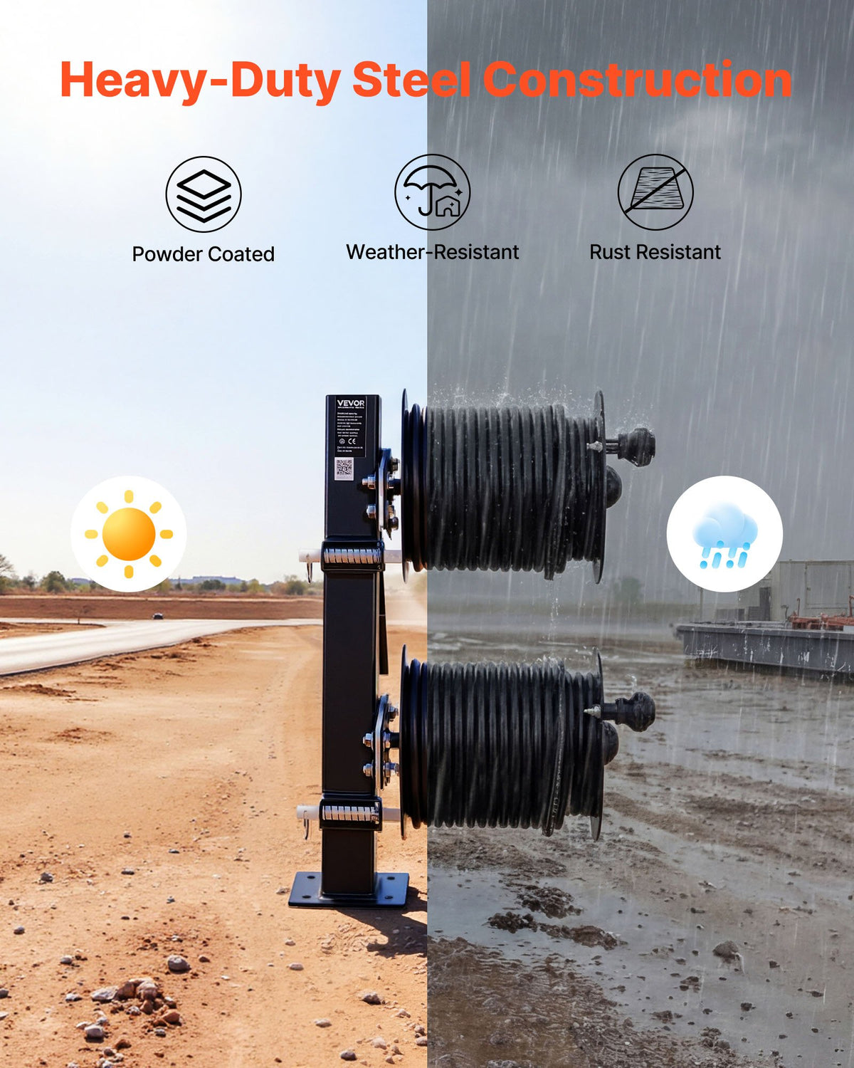VEVOR Heavy Duty Double Welding Cable Reel, Welding Cable Lead Reels for 45.7m (50 mm²) & 38m (70 mm²) Cable, Powder-Coated Steel Reel with Locking Pin for Service Trucks, Fleet Maintenance, Jobsites