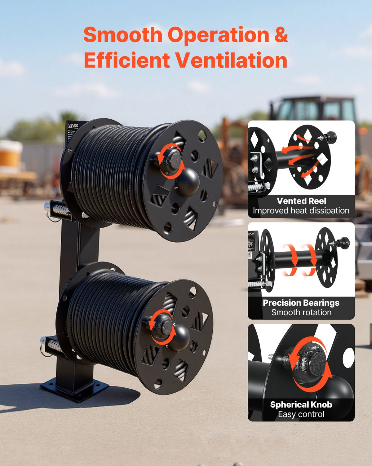 VEVOR Heavy Duty Double Welding Cable Reel, Welding Cable Lead Reels for 45.7m (50 mm²) & 38m (70 mm²) Cable, Powder-Coated Steel Reel with Locking Pin for Service Trucks, Fleet Maintenance, Jobsites