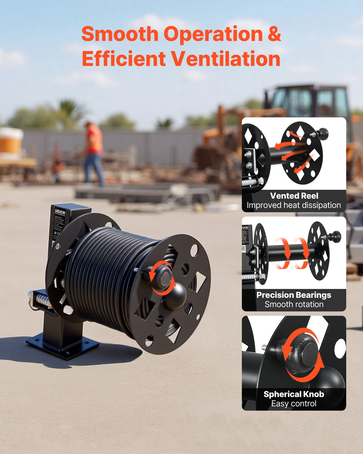 VEVOR 2PCS Heavy Duty Welding Cable Reels, Welding Cable Lead Reels for 45.7m (50 mm²) & 38m (70 mm²) Cable, Powder-Coated Steel Reel with Locking Pin for Service Trucks, Fleet Maintenance, Jobsites