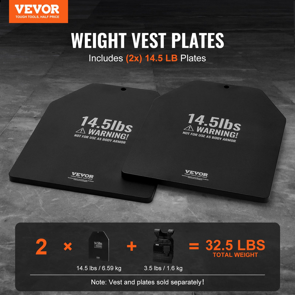 VEVOR Weight Vest Plates, 6.6 KG Pairs, Premium Steel Weighted plates, Contoured Ergonomic Fit – WODs, Additional Weight for Weight Vests, for Strength Training, Running, Fitness, Heavy Workouts