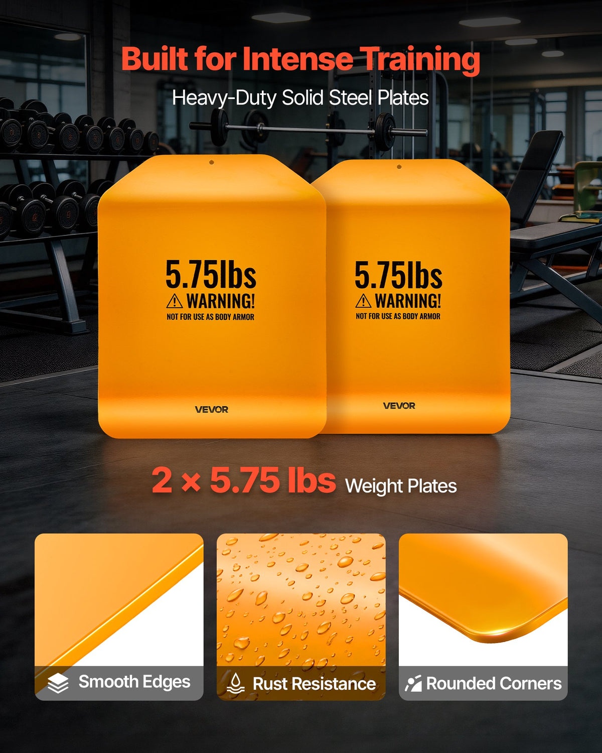 VEVOR Curved Weight Vest Plates, 2.6 kg Pairs, Premium Steel Tactical Weighted Plates for Vest, Ergonomic Design, for Strength Endurance Training, Running, Jogging, Fitness, Heavy Workouts