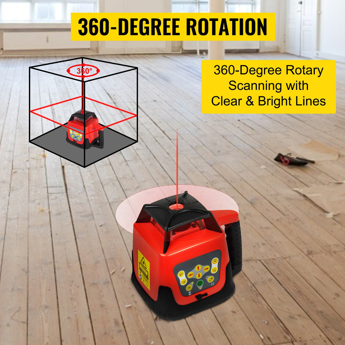 VEVOR  Red Rotary Laser Level Self Leveling Measuring Automatic Self-leveling laser level 360-degree Rotary Scanning 500m + Tripod + 5m Staff