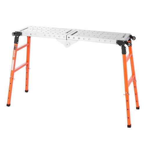 VEVOR 2-in-1 Folding Welding Table 1397 x 355.6mm Work Bench 500kg Capacity, 5-Level Height Adjustable, Heavy-Duty Steel Welding Platform with 4 Wheels, 12 Tool Slots & 14mm Fixture Holes for Workshop