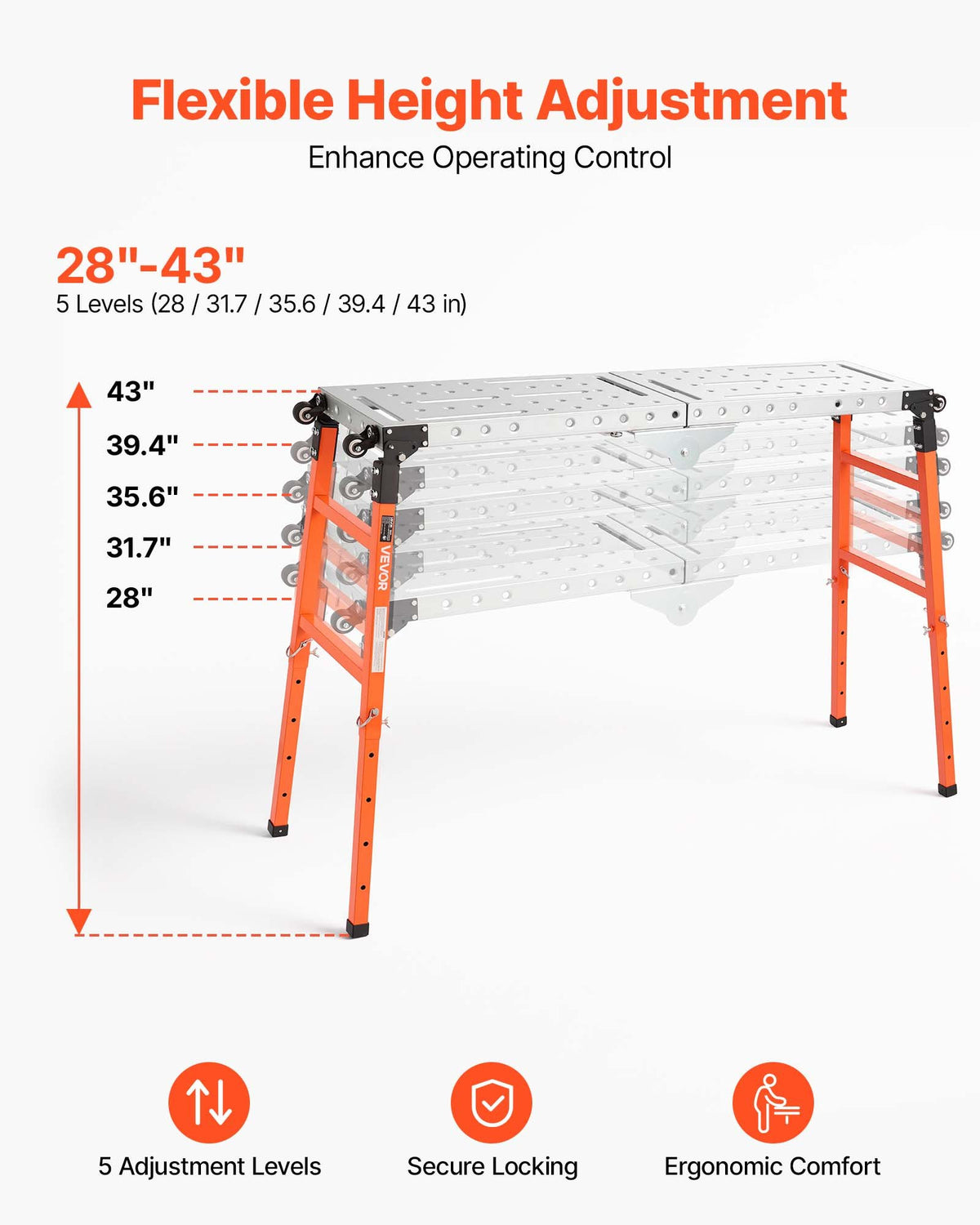 VEVOR 2-in-1 Folding Welding Table 1397 x 355.6mm Work Bench 500kg Capacity, 5-Level Height Adjustable, Heavy-Duty Steel Welding Platform with 4 Wheels, 12 Tool Slots & 14mm Fixture Holes for Workshop