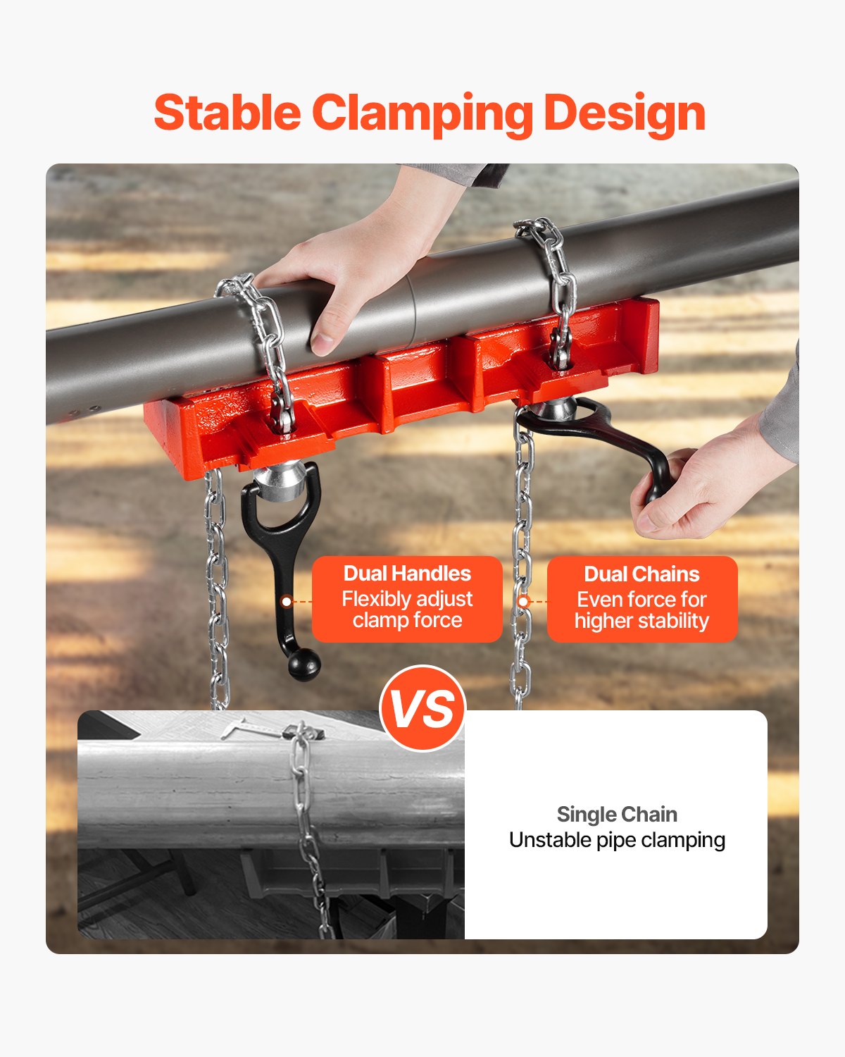 VEVOR Pipe Welding Vise, 1/2 to 8-inch Pipe Welding Clamp with Dual Chains & Crank Handles, Heavy-Duty Cast Iron Vise for a Variety of Pipes