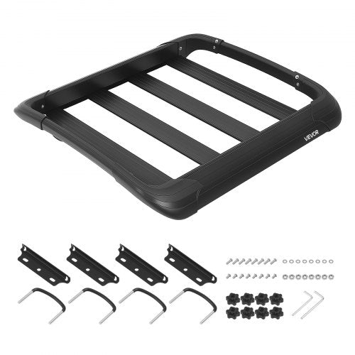 VEVOR Roof Rack Cargo Basket, 965 x 965 x 142 mm, Universal Heavy Duty Roof Top Carrier Basket, 68.04 kg Capacity, All-Weather Car Top Luggage Holder, Fit Crossbars up to 3.54 x 1.97 in, for SUV Truck