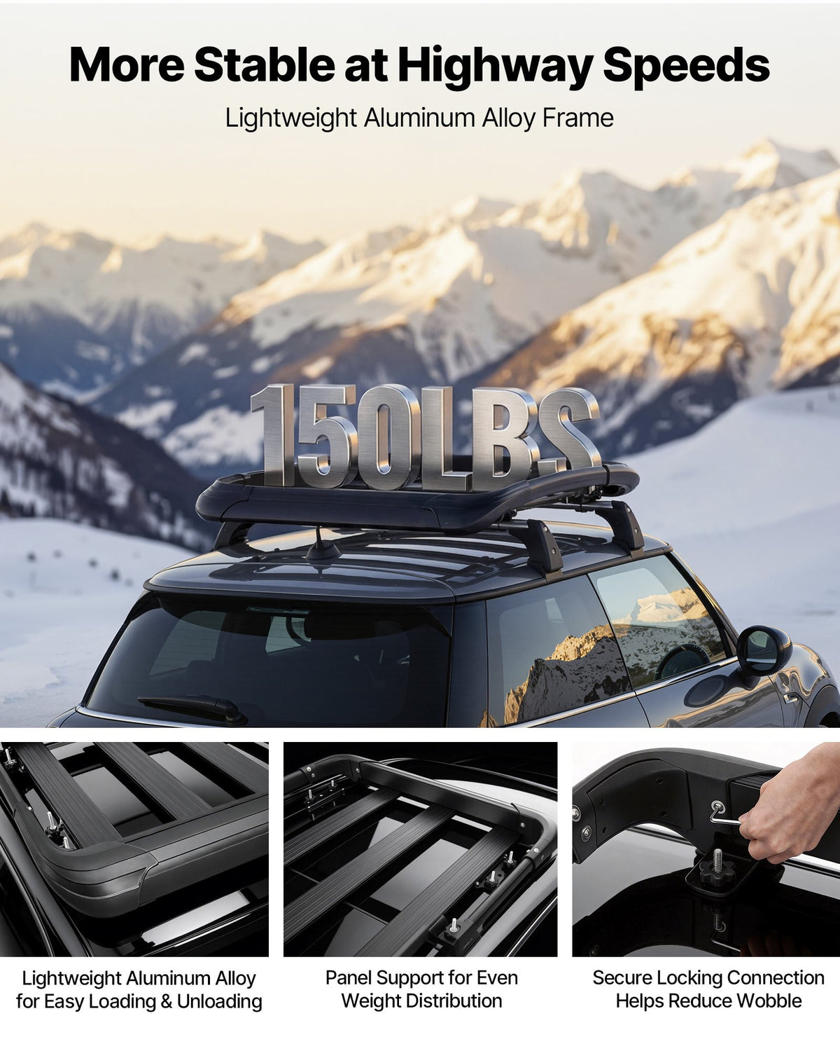 VEVOR Roof Rack Cargo Basket, 965 x 965 x 142 mm, Universal Heavy Duty Roof Top Carrier Basket, 68.04 kg Capacity, All-Weather Car Top Luggage Holder, Fit Crossbars up to 3.54 x 1.97 in, for SUV Truck