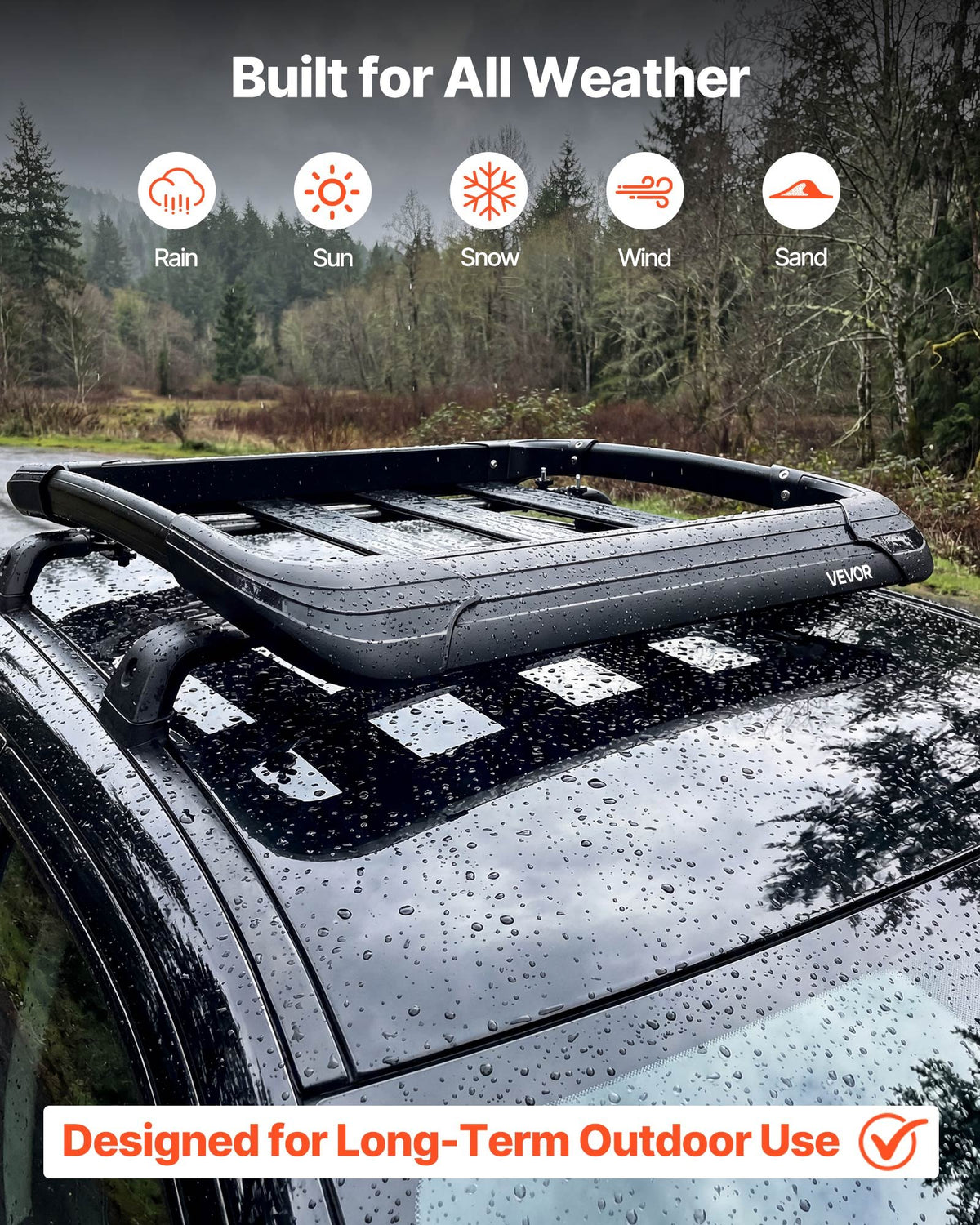 VEVOR Roof Rack Cargo Basket, 965 x 965 x 142 mm, Universal Heavy Duty Roof Top Carrier Basket, 68.04 kg Capacity, All-Weather Car Top Luggage Holder, Fit Crossbars up to 3.54 x 1.97 in, for SUV Truck