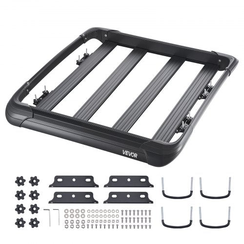 VEVOR Roof Rack Cargo Carrier, 48 x 40 x 5.6 in, Universal Rooftop Cargo Basket, Car Top Luggage Holder with 150 lbs Max Load Capacity, 4.1 in Fence, Anti-Rust Alloy Steel, Wind Fairing, for SUV Car