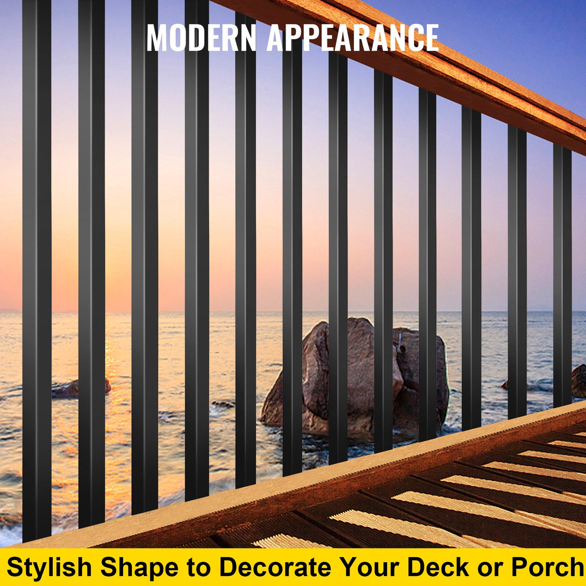 VEVOR Deck Balusters, 101 Pack Metal Deck Spindles, 26"x0.75" Staircase Baluster With Screws, Aluminum Alloy Deck Railing for Wood and Composite Deck, Square Baluster for Outdoor Stair Deck Porch