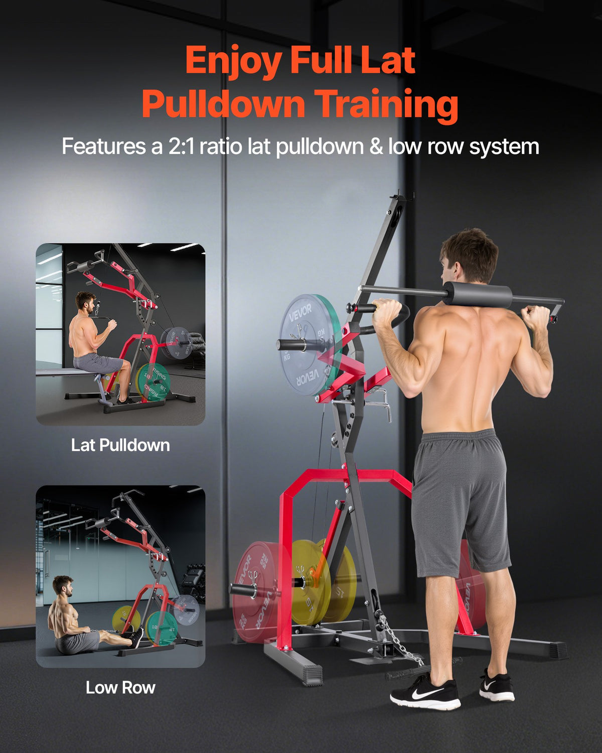 VEVOR Home Gym Equipment, Leverage Gym with 2:1 Ratio LAT Low Row System, Strength Training Machine for Squats Deadlifts Bench Press Bicep Curls, Home Gym Machine, Adjustable Full Body Workout Station
