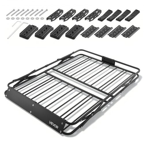 VEVOR Roof Rack Cargo Basket, 1168 x 914 x 102 mm, Heavy Duty Roof Top Carrier Basket with Folding Design, 90.72 kg Capacity, All-Weather Easy-Install Car Top Luggage Holder, Universal for SUV Truck
