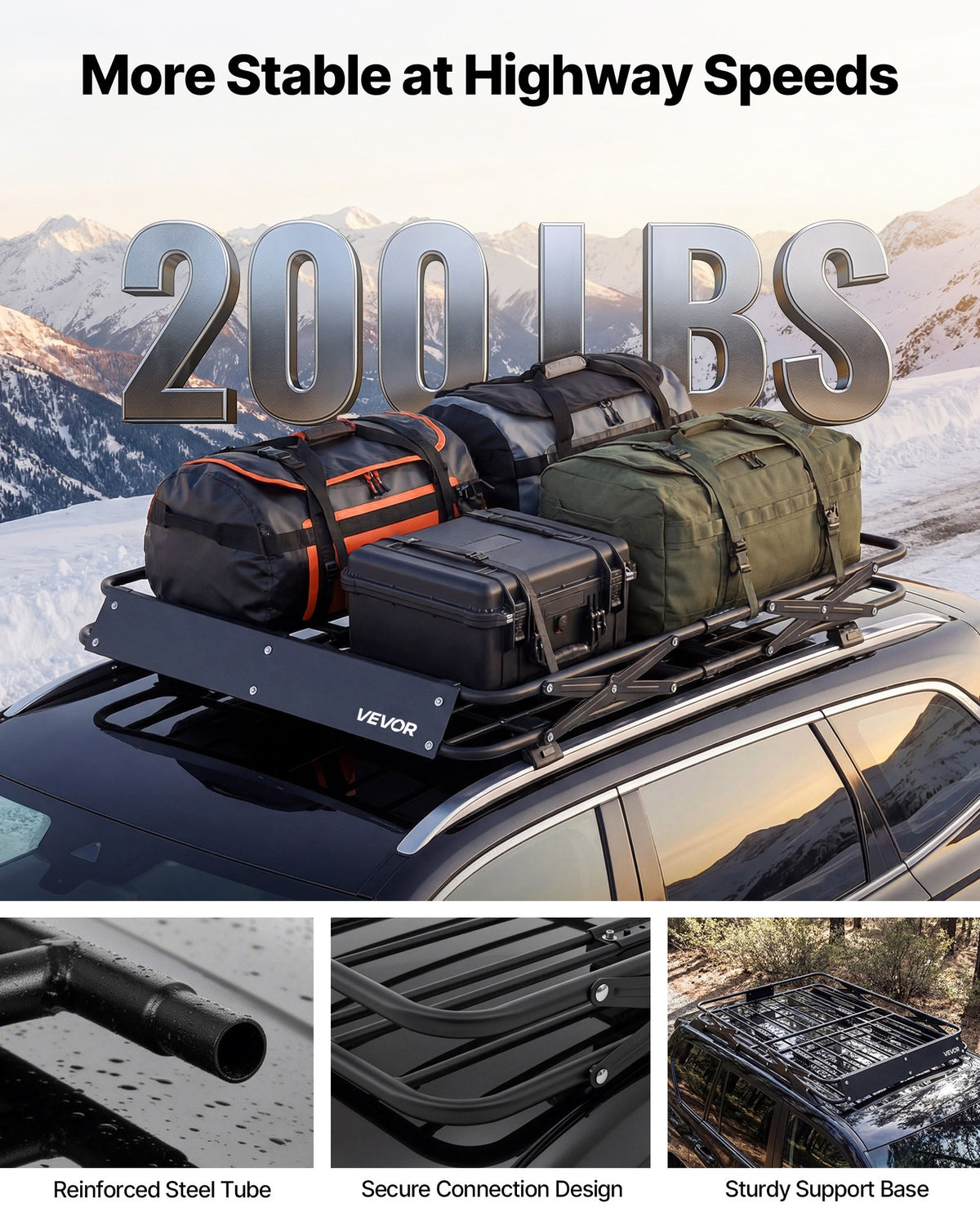 VEVOR Roof Rack Cargo Basket, 1168 x 914 x 102 mm, Heavy Duty Roof Top Carrier Basket with Folding Design, 90.72 kg Capacity, All-Weather Easy-Install Car Top Luggage Holder, Universal for SUV Truck