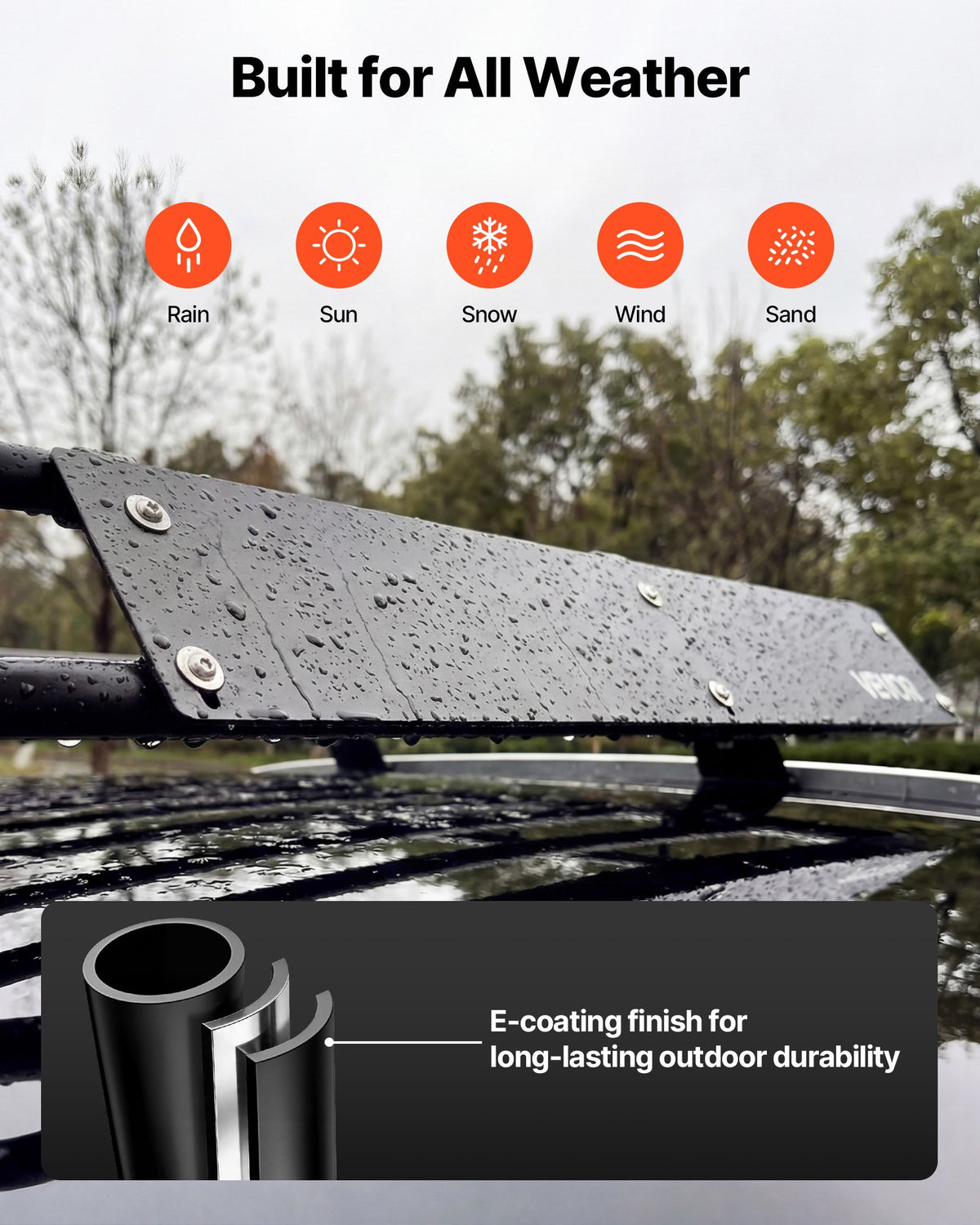 VEVOR Roof Rack Cargo Basket, 1168 x 914 x 102 mm, Heavy Duty Roof Top Carrier Basket with Folding Design, 90.72 kg Capacity, All-Weather Easy-Install Car Top Luggage Holder, Universal for SUV Truck